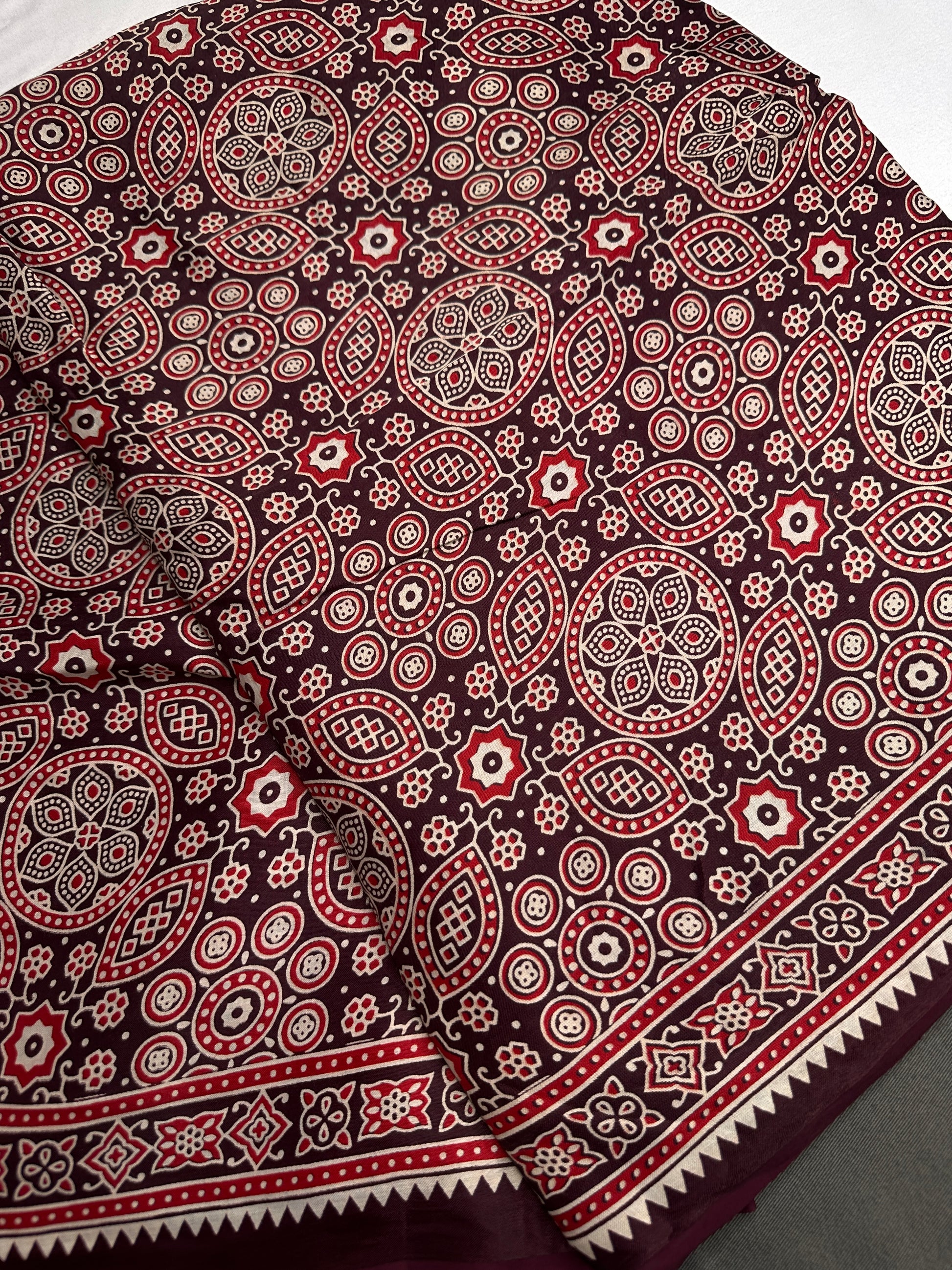 Dola Silk Ajarakh Maroon Plum Saree - 