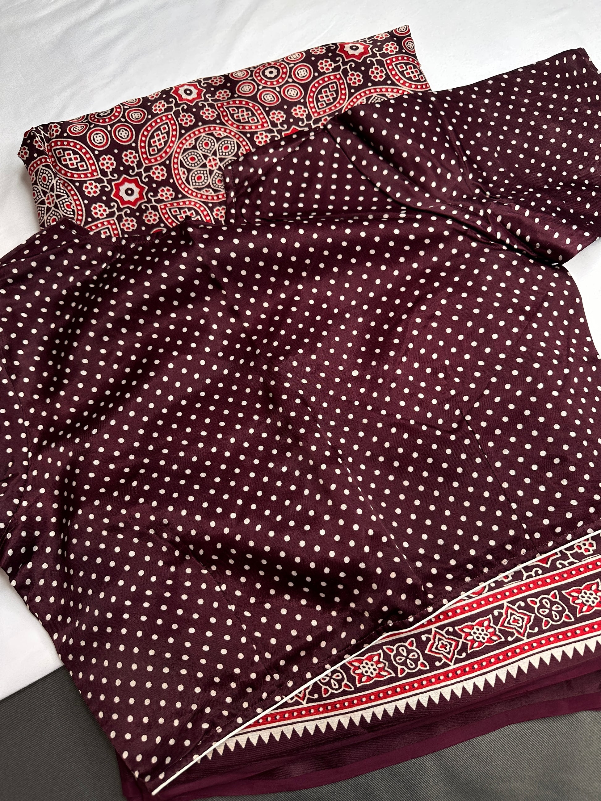 Dola Silk Ajarakh Maroon Plum Saree - 