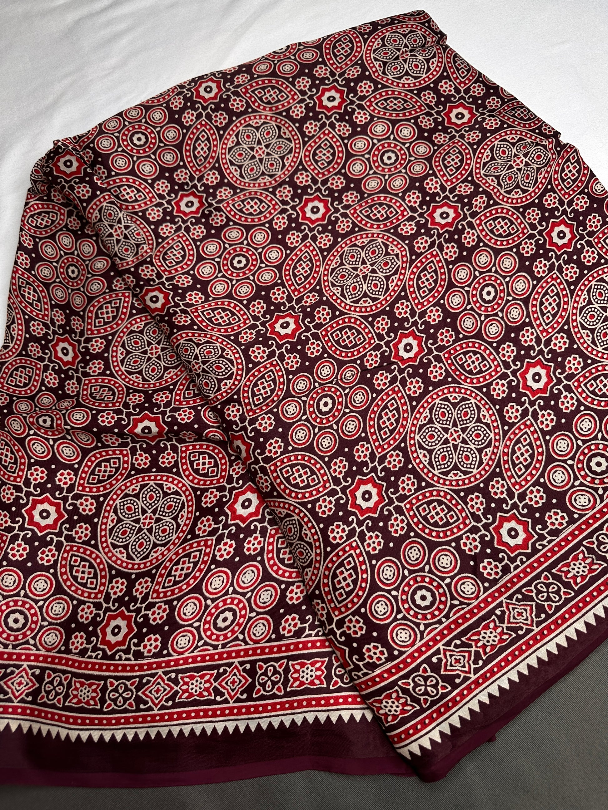 Dola Silk Ajarakh Maroon Plum Saree - 