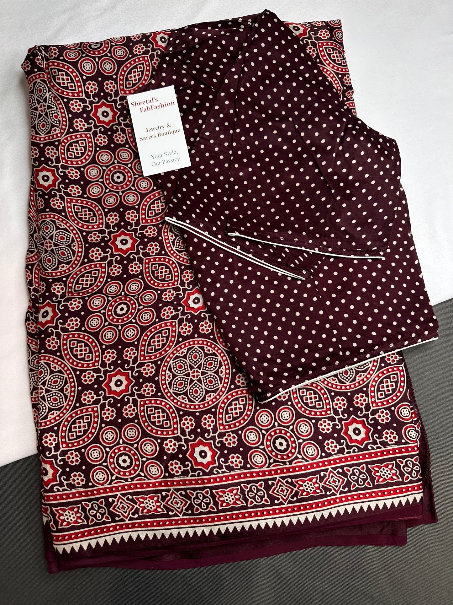 Dola Silk Ajarakh Maroon Plum Saree - 