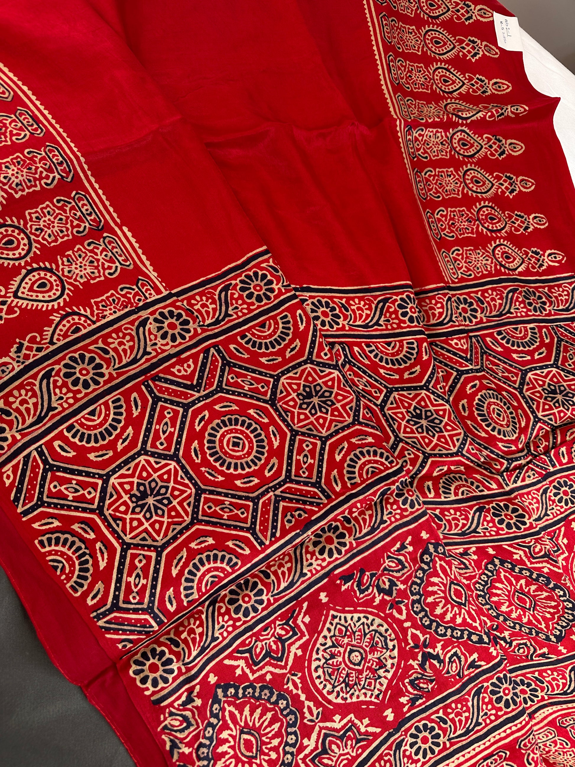 Dola Silk Ajarakh Red Saree - 