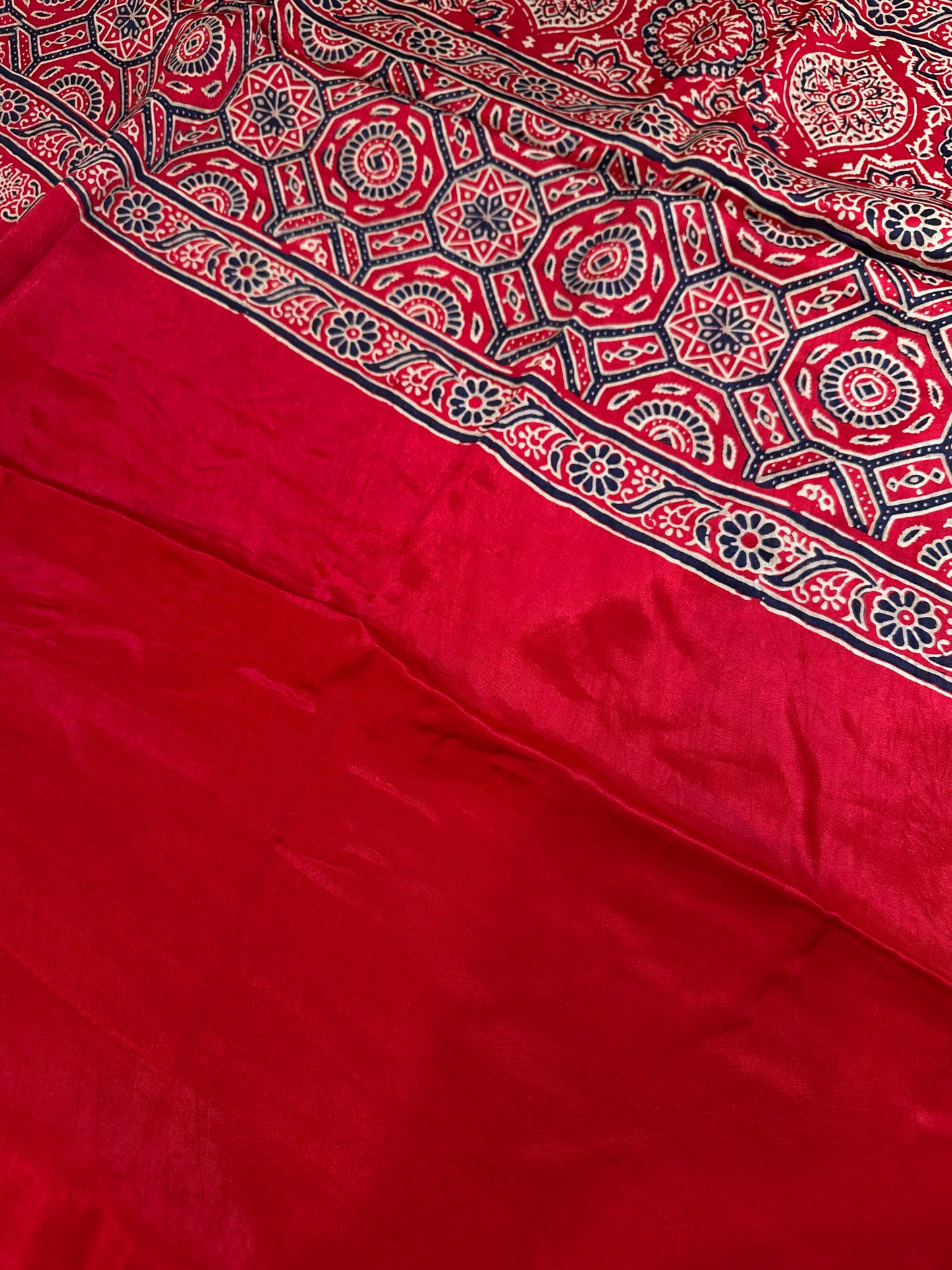 Dola Silk Ajarakh Red Saree - 