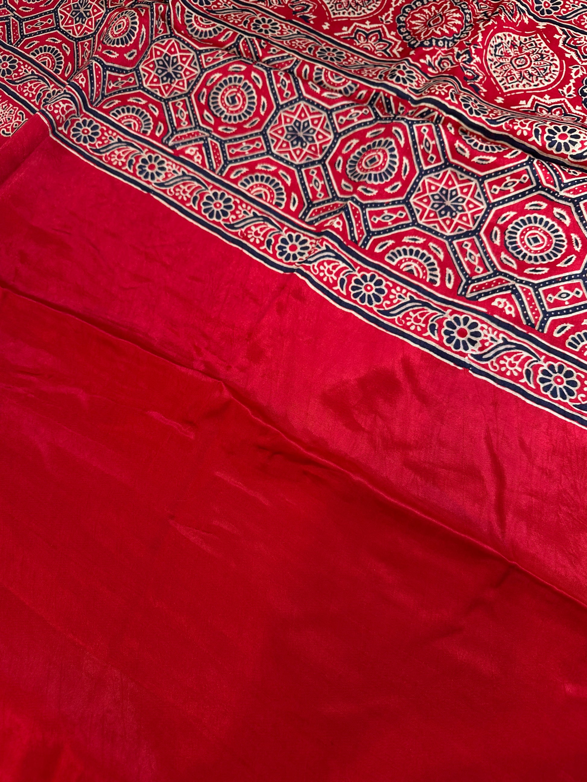 Dola Silk Ajarakh Red Saree - 