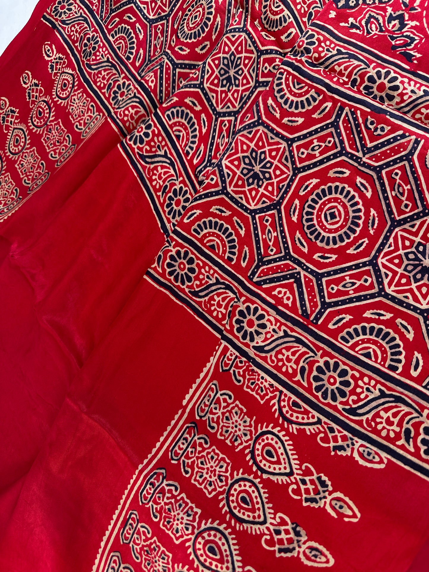 Dola Silk Ajarakh Red Saree - 