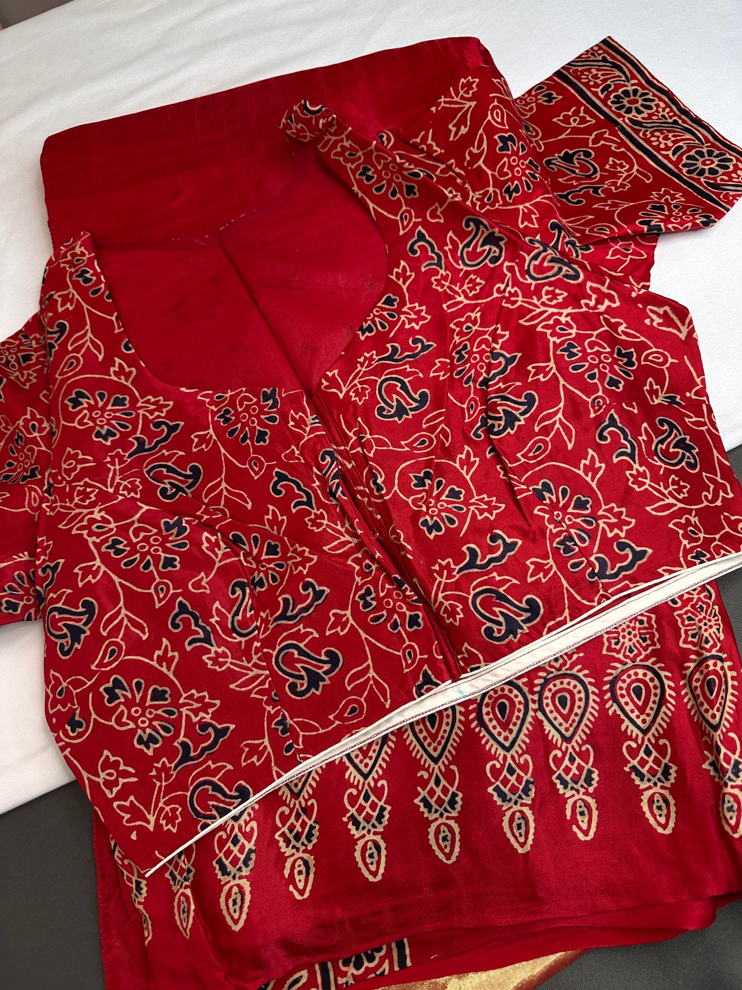 Dola Silk Ajarakh Red Saree - 