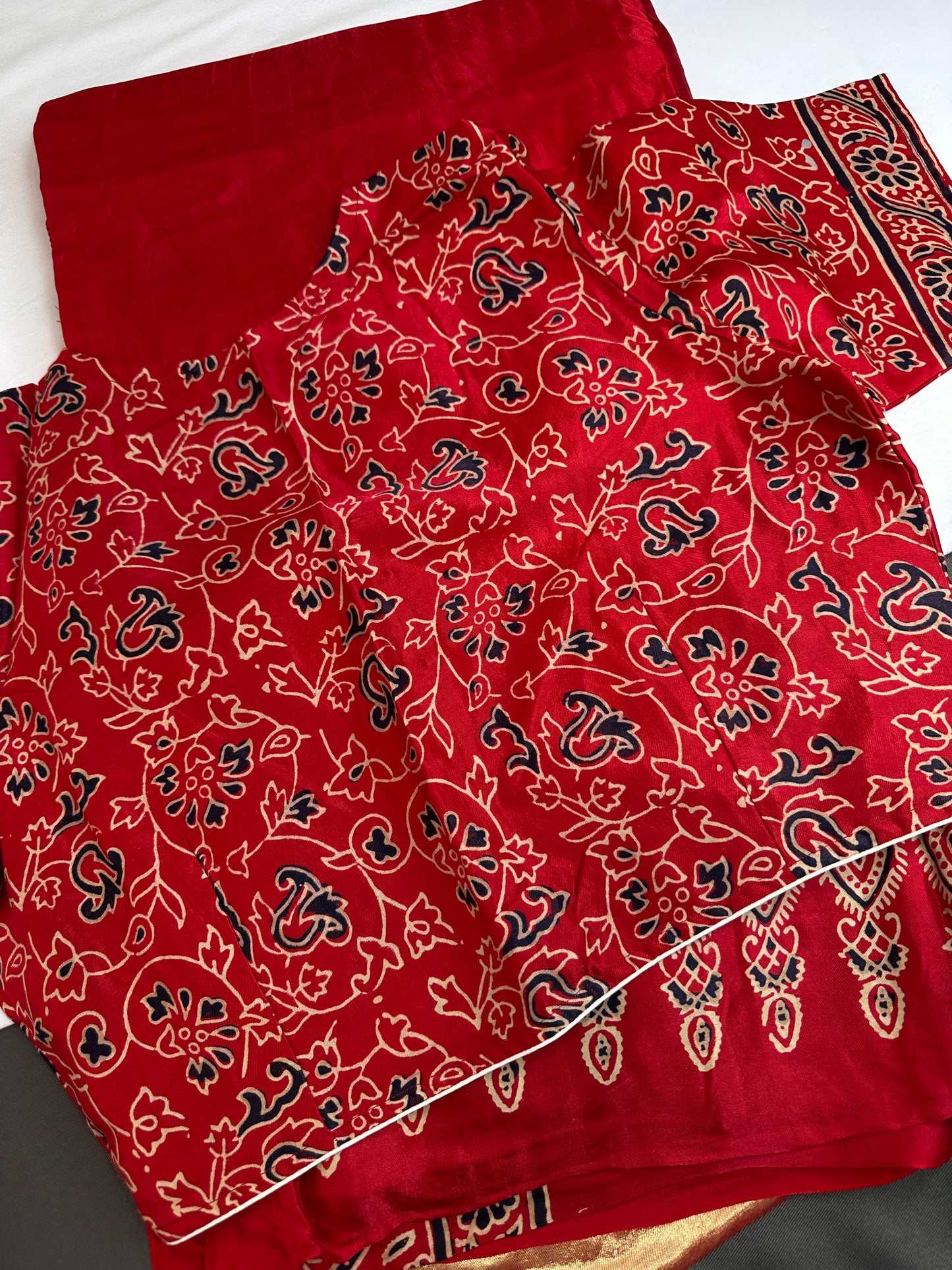 Dola Silk Ajarakh Red Saree - 