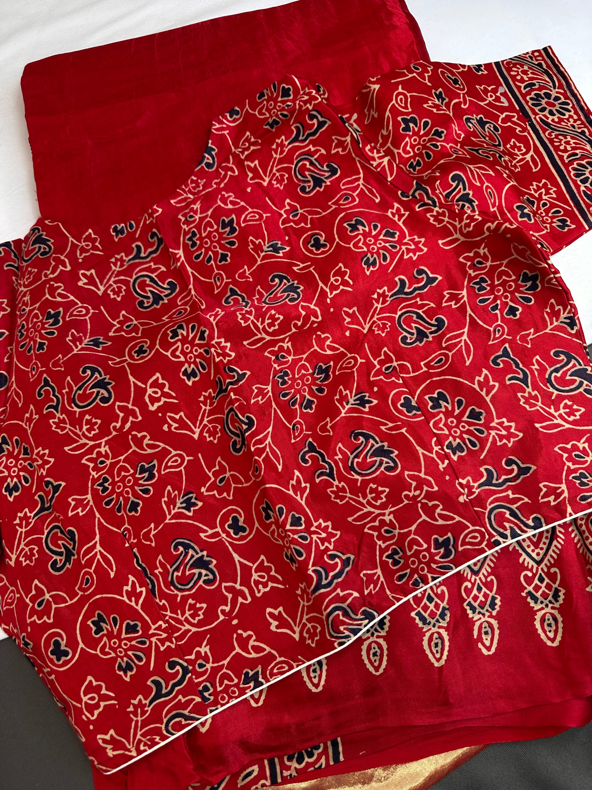 Dola Silk Ajarakh Red Saree - 