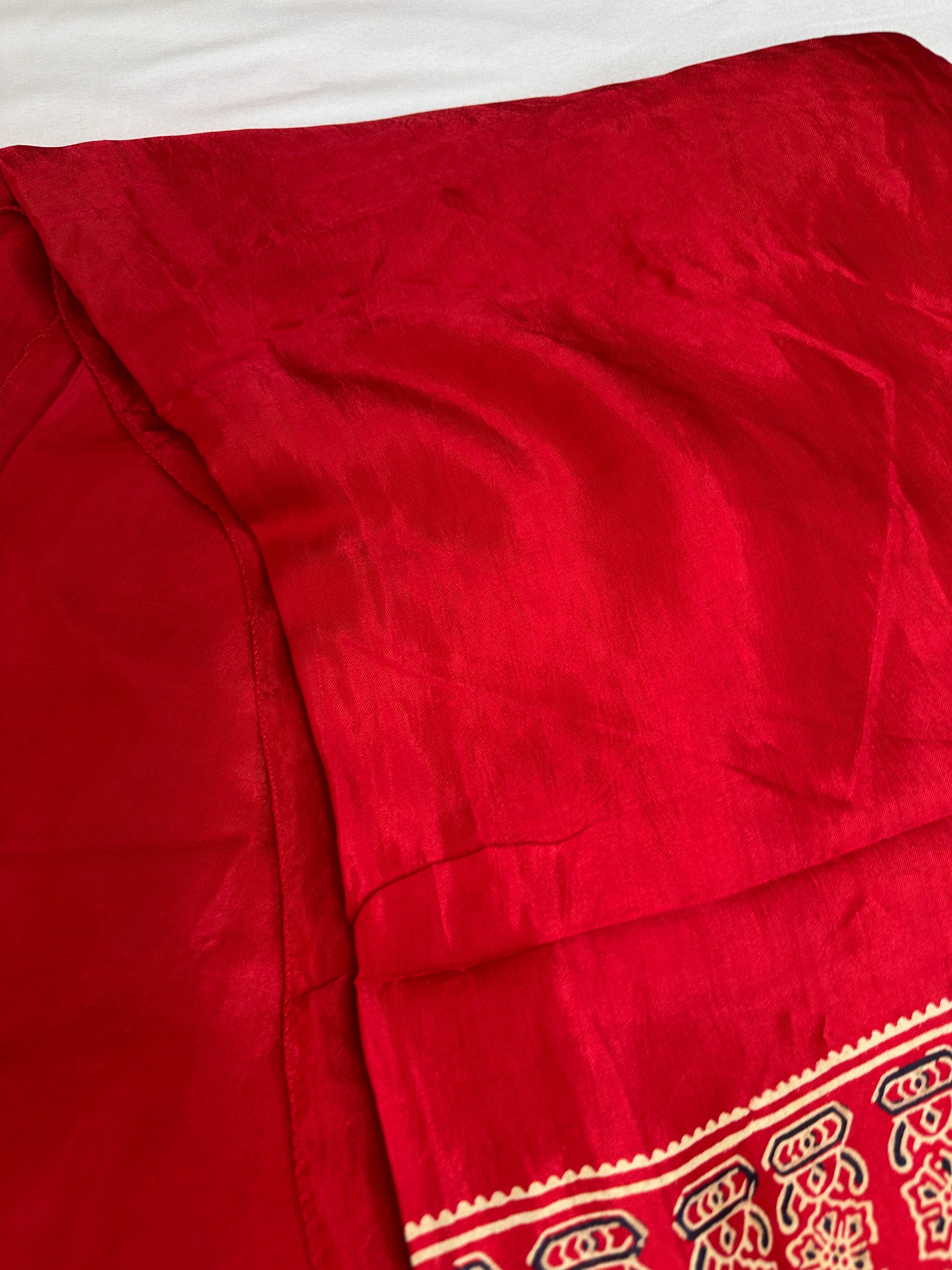 Dola Silk Ajarakh Red Saree - 