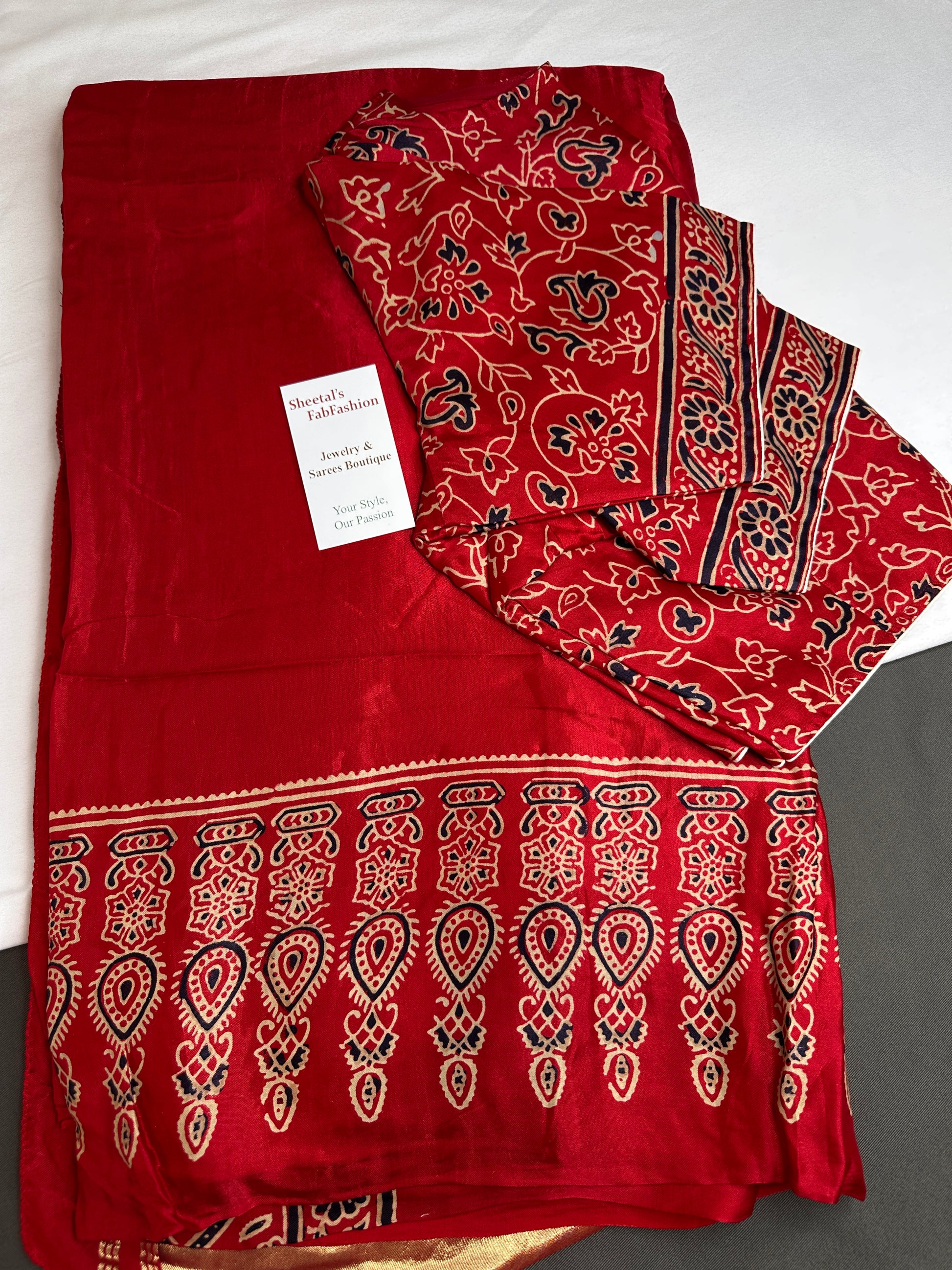 Dola Silk Ajarakh Red Saree - 