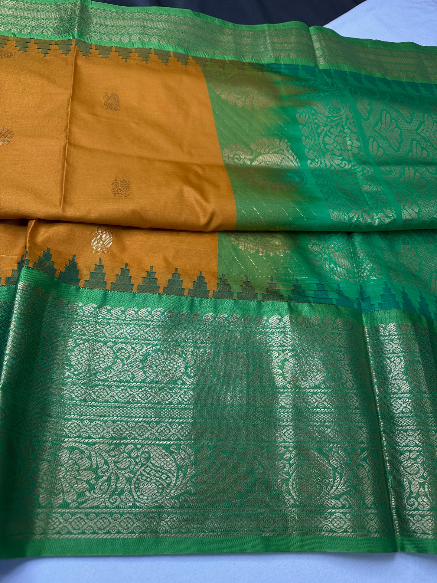Semi Gadwal Yellow Green Pattu Silk Saree - 