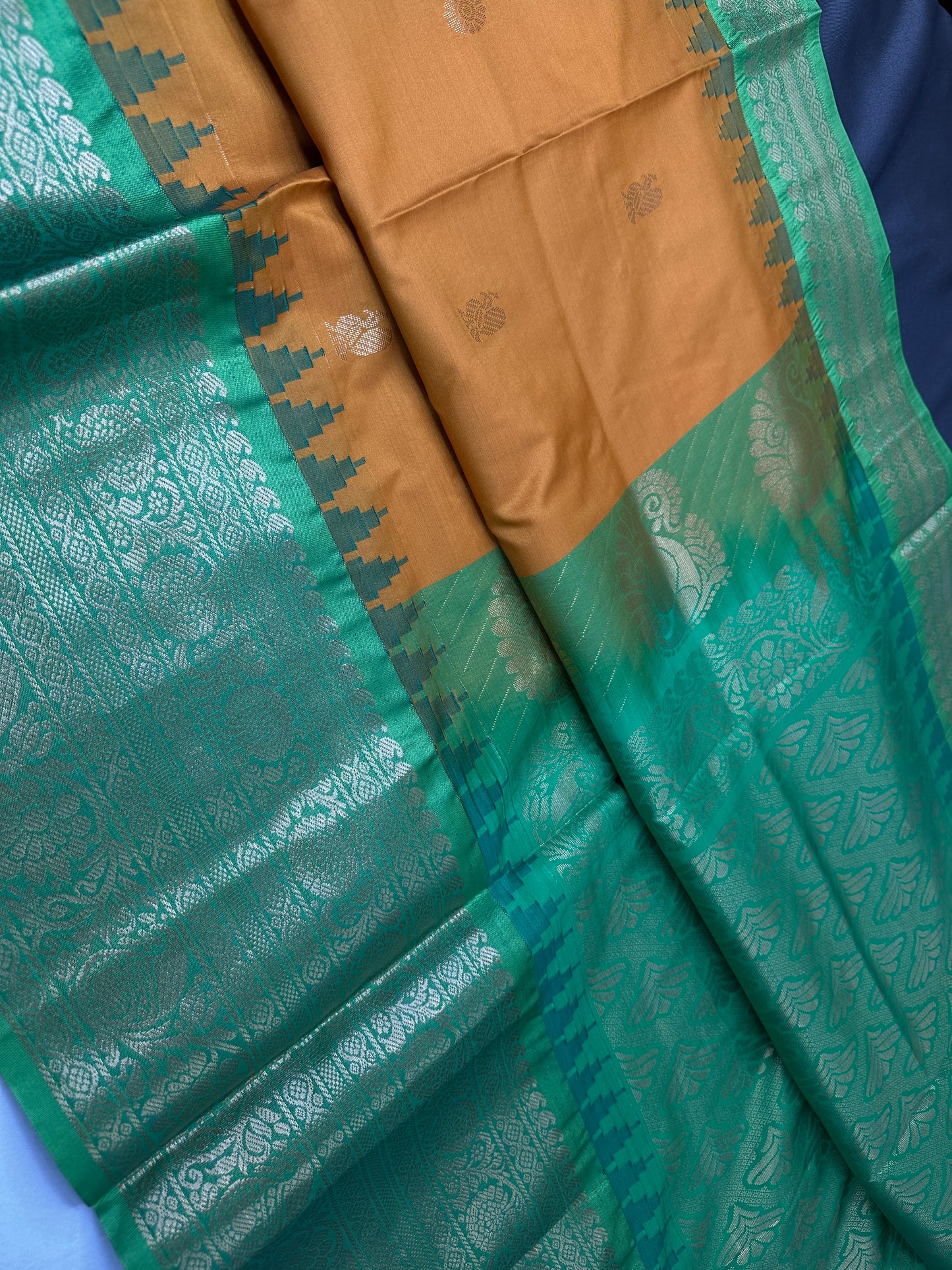 Semi Gadwal Yellow Green Pattu Silk Saree - 