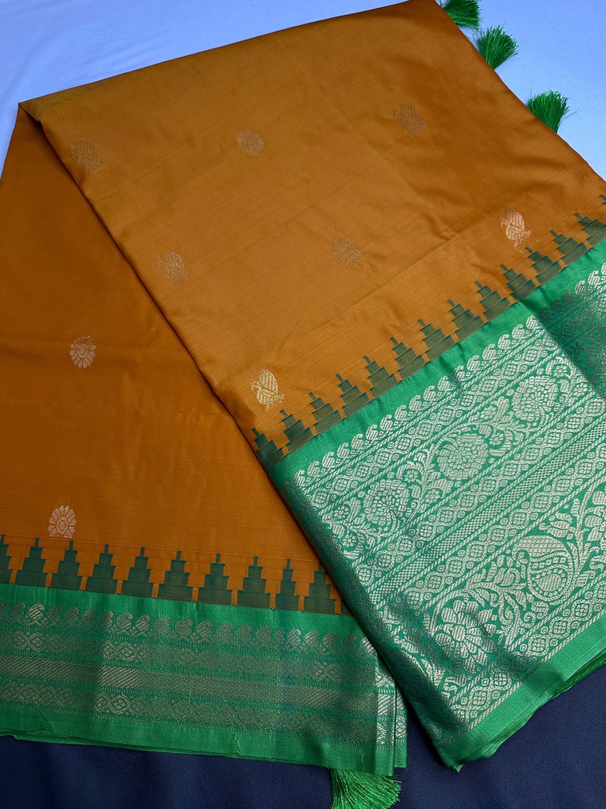 Semi Gadwal Yellow Green Pattu Silk Saree - 
