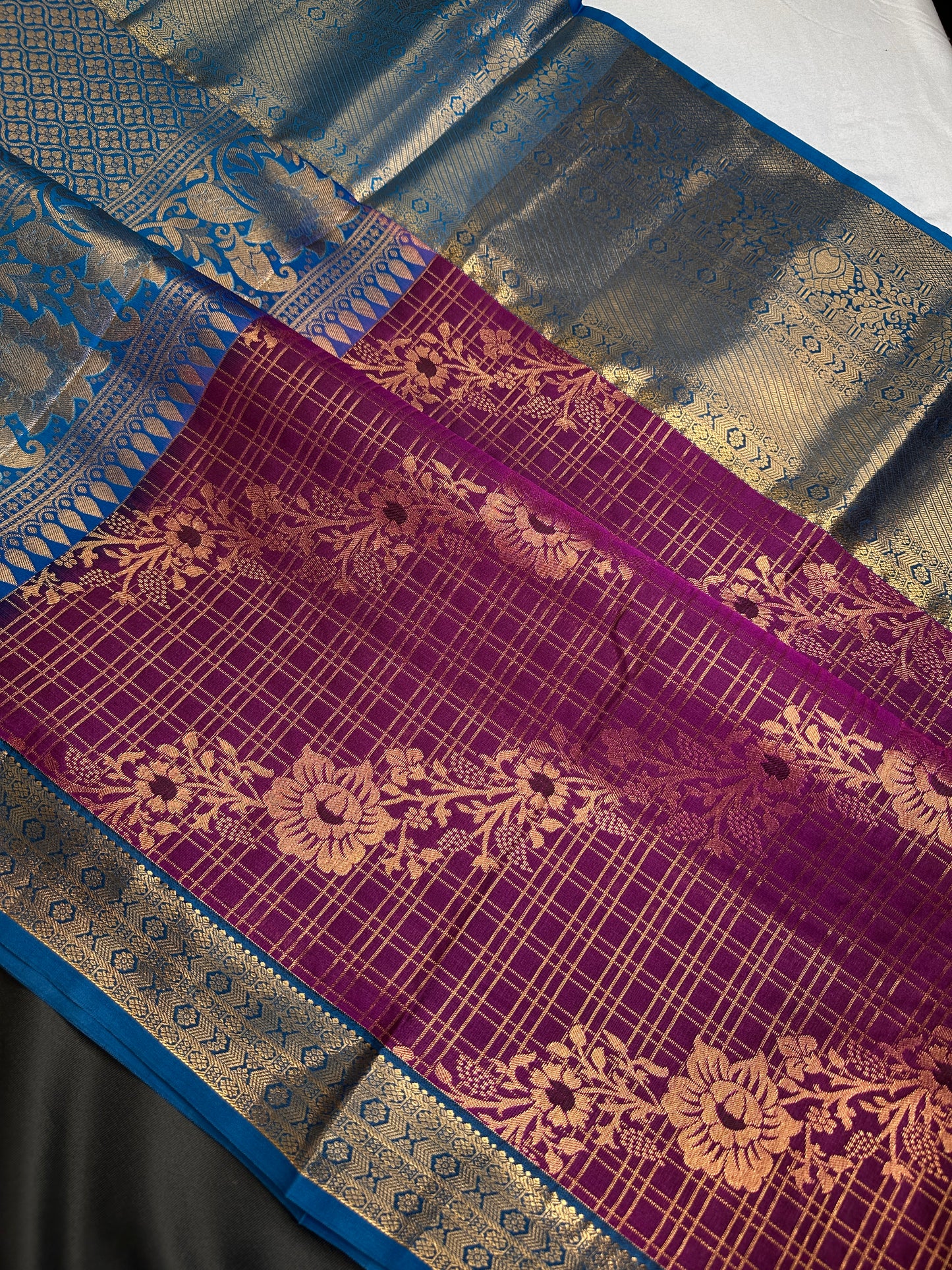 Kanch Vintage Semi Silk Purple Blue Saree - 