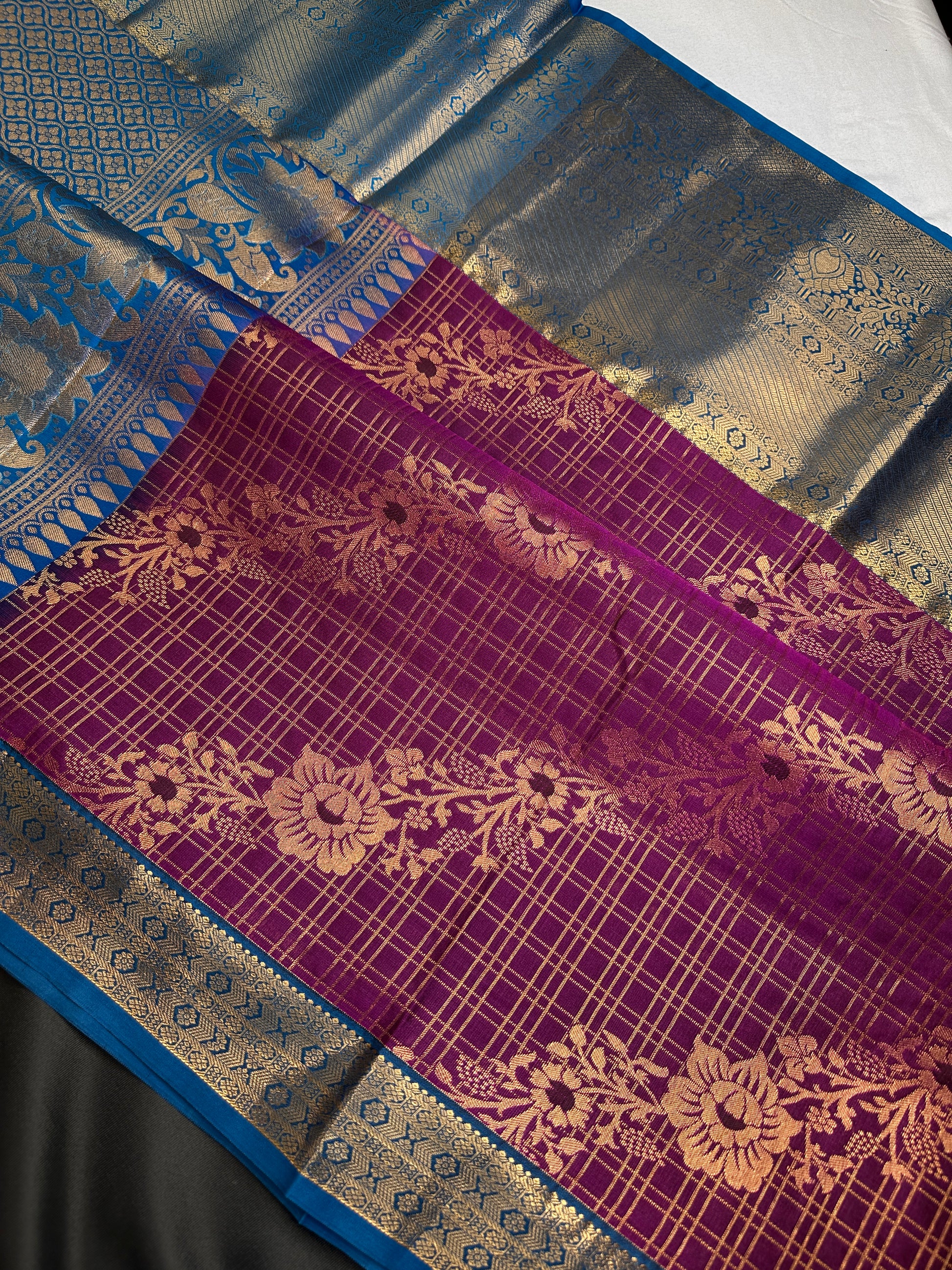 Kanch Vintage Semi Silk Purple Blue Saree - 