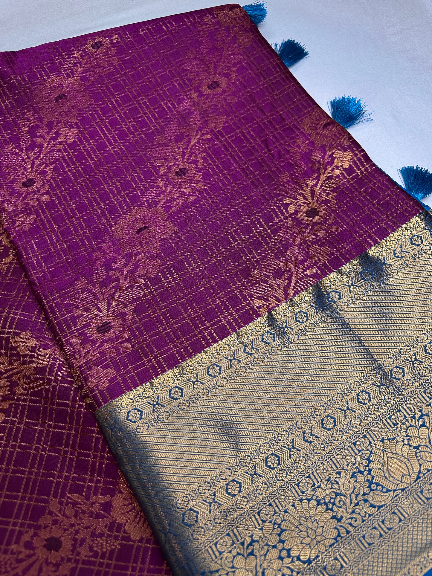 Kanch Vintage Semi Silk Purple Blue Saree - 