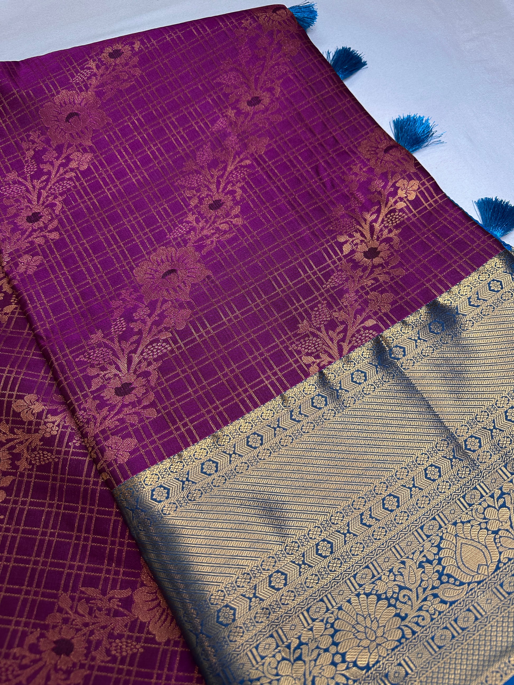 Kanch Vintage Semi Silk Purple Blue Saree - 