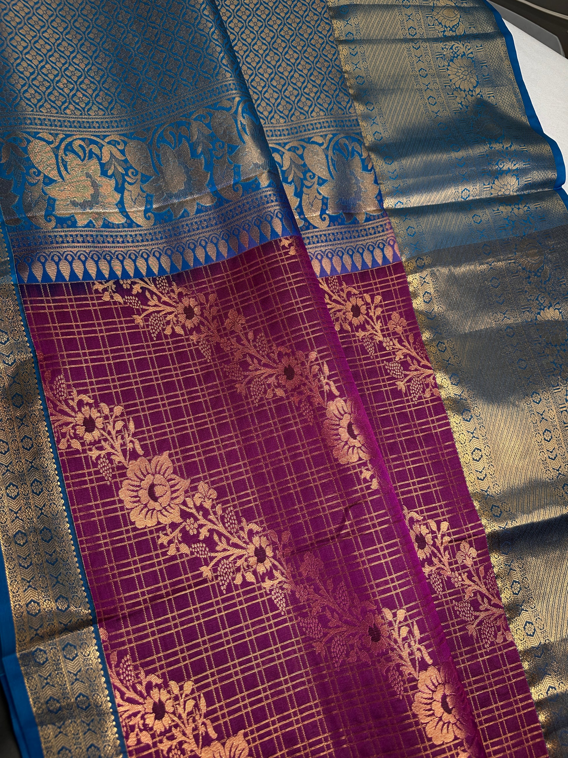 Kanch Vintage Semi Silk Purple Blue Saree - 