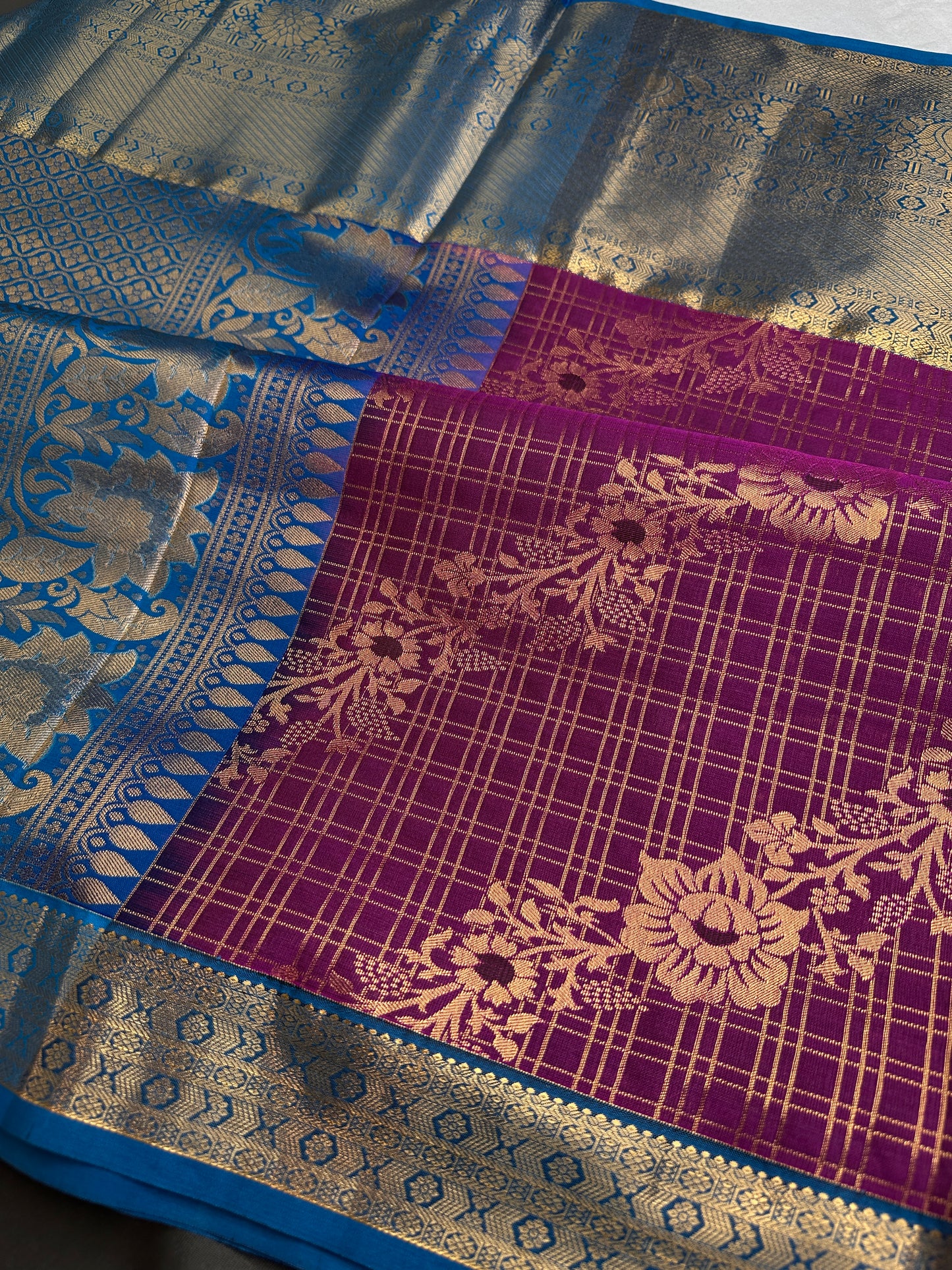 Kanch Vintage Semi Silk Purple Blue Saree - 