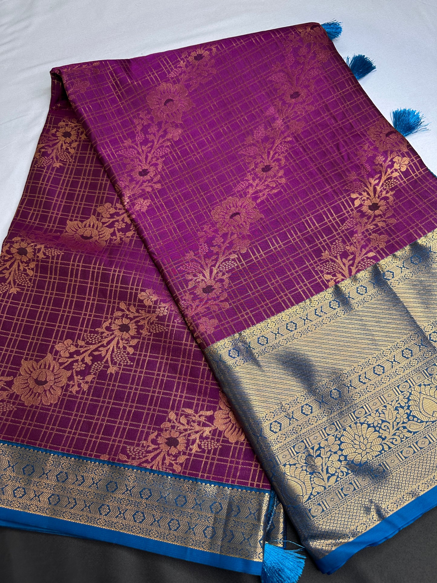 Kanch Vintage Semi Silk Purple Blue Saree - 