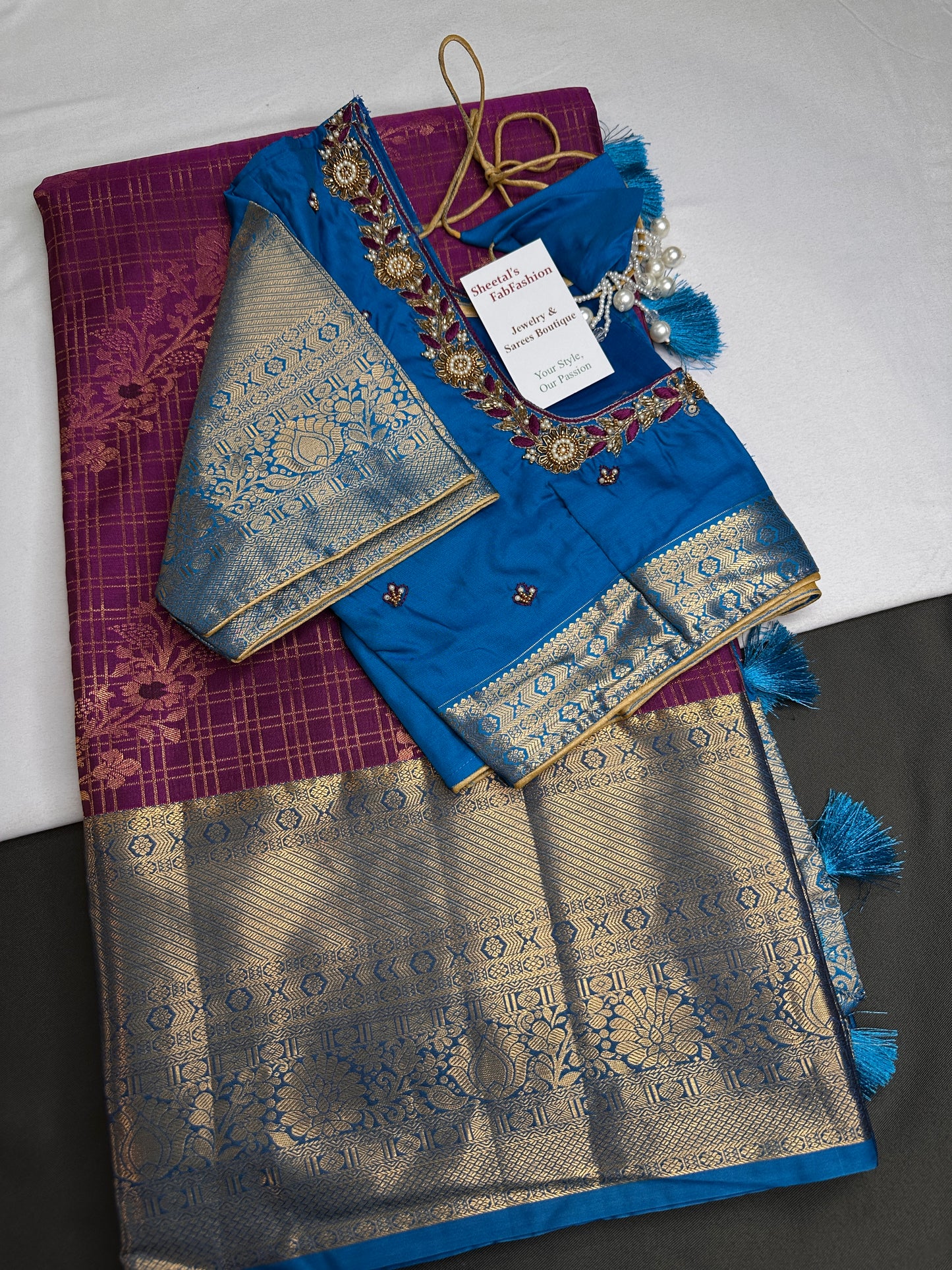 Kanch Vintage Semi Silk Purple Blue Saree - 
