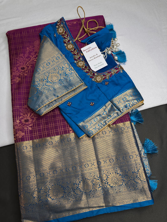 Kanch Vintage Semi Silk Purple Blue Saree - 