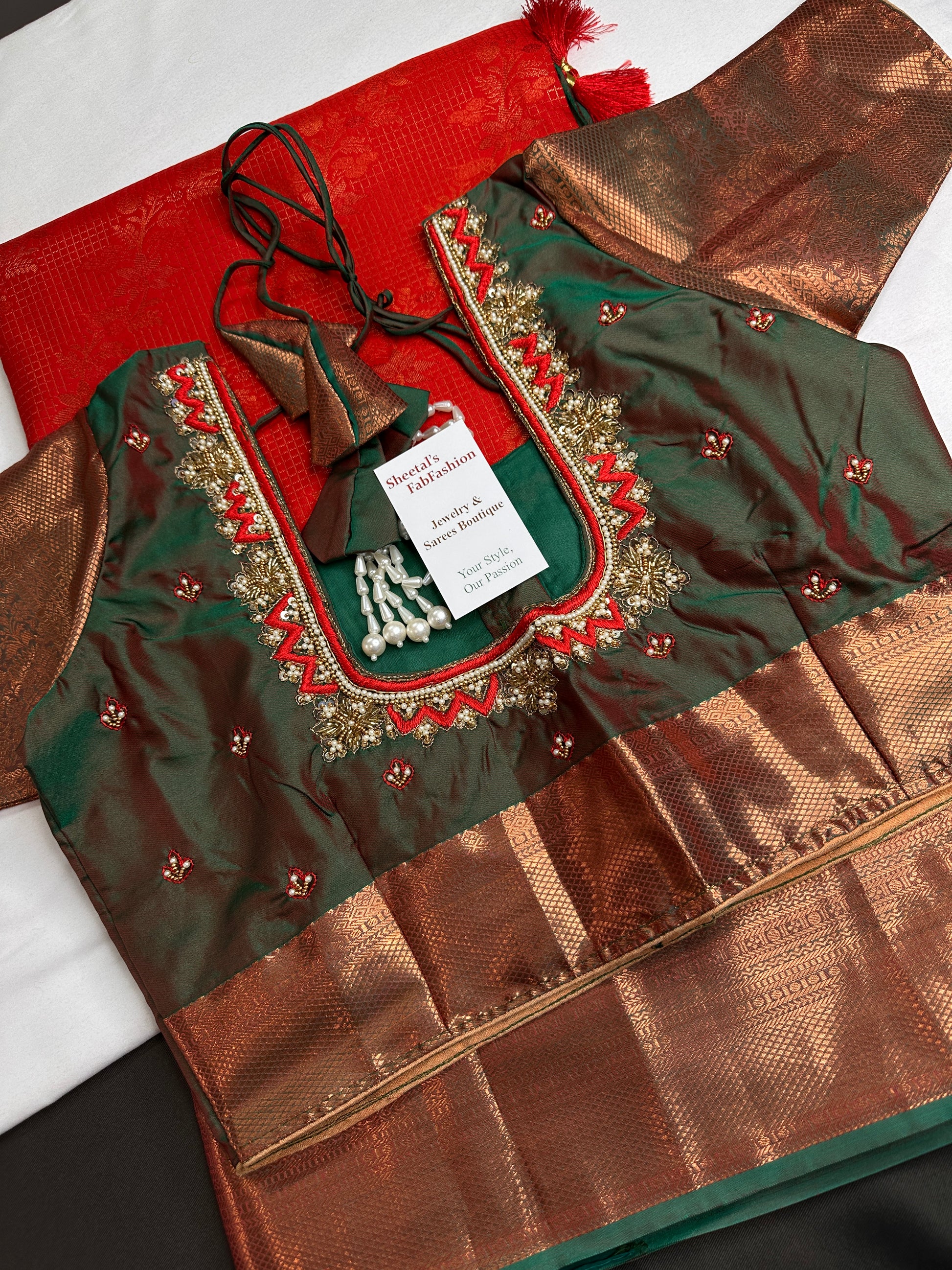 Kanch Vintage Semi Silk Orange Green Saree - 