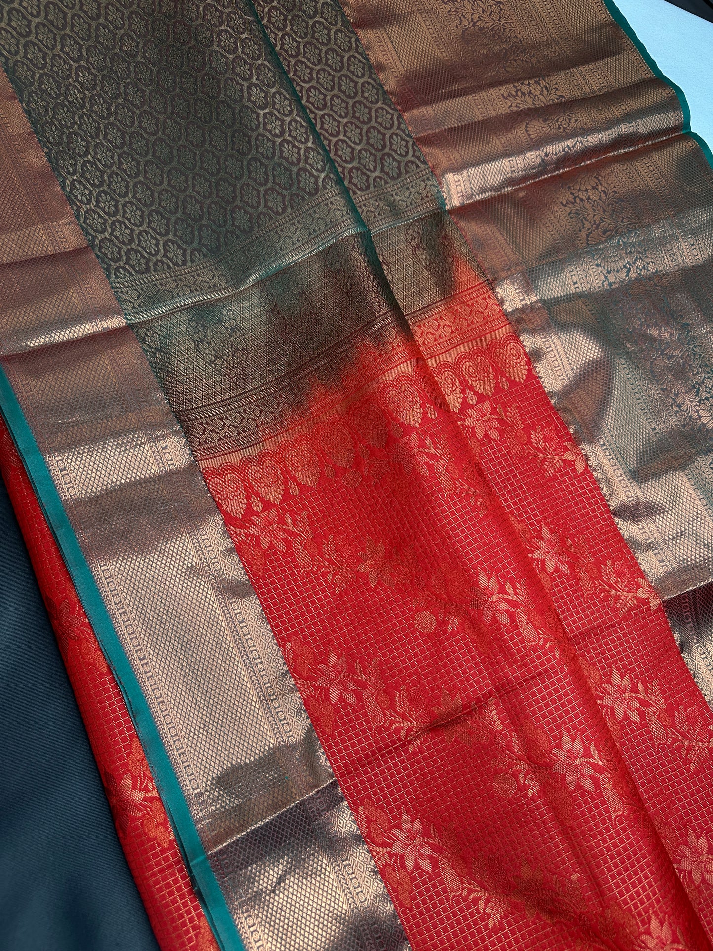 Kanch Vintage Semi Silk Orange Green Saree - 