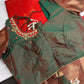 Kanch Vintage Semi Silk Orange Green Saree - 