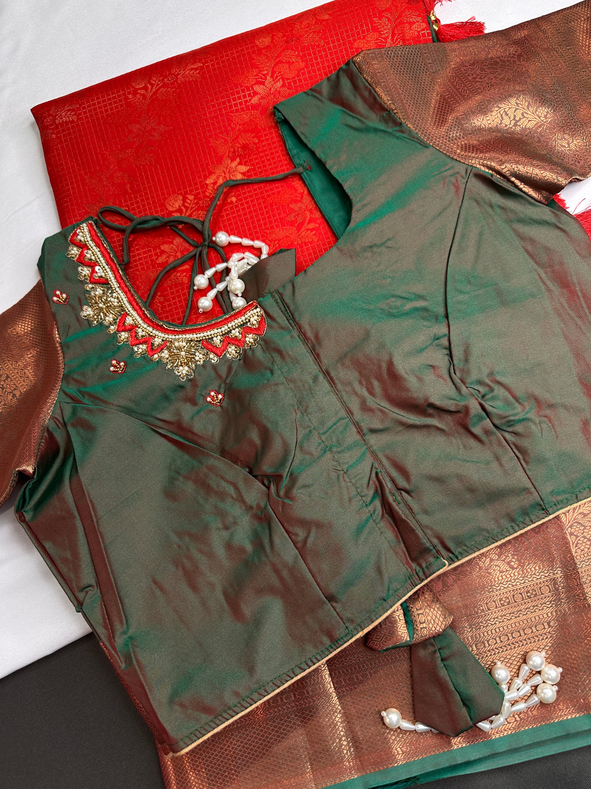 Kanch Vintage Semi Silk Orange Green Saree - 