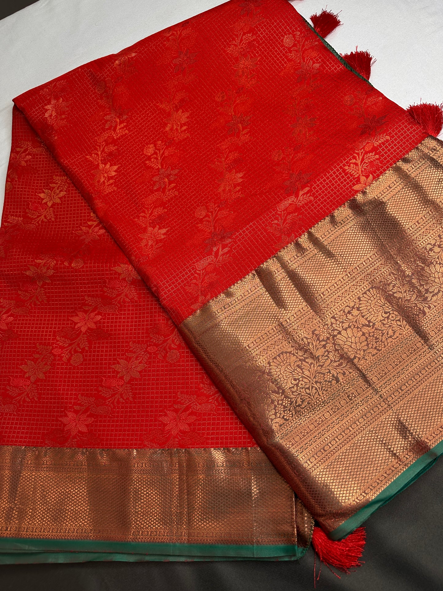 Kanch Vintage Semi Silk Orange Green Saree - 