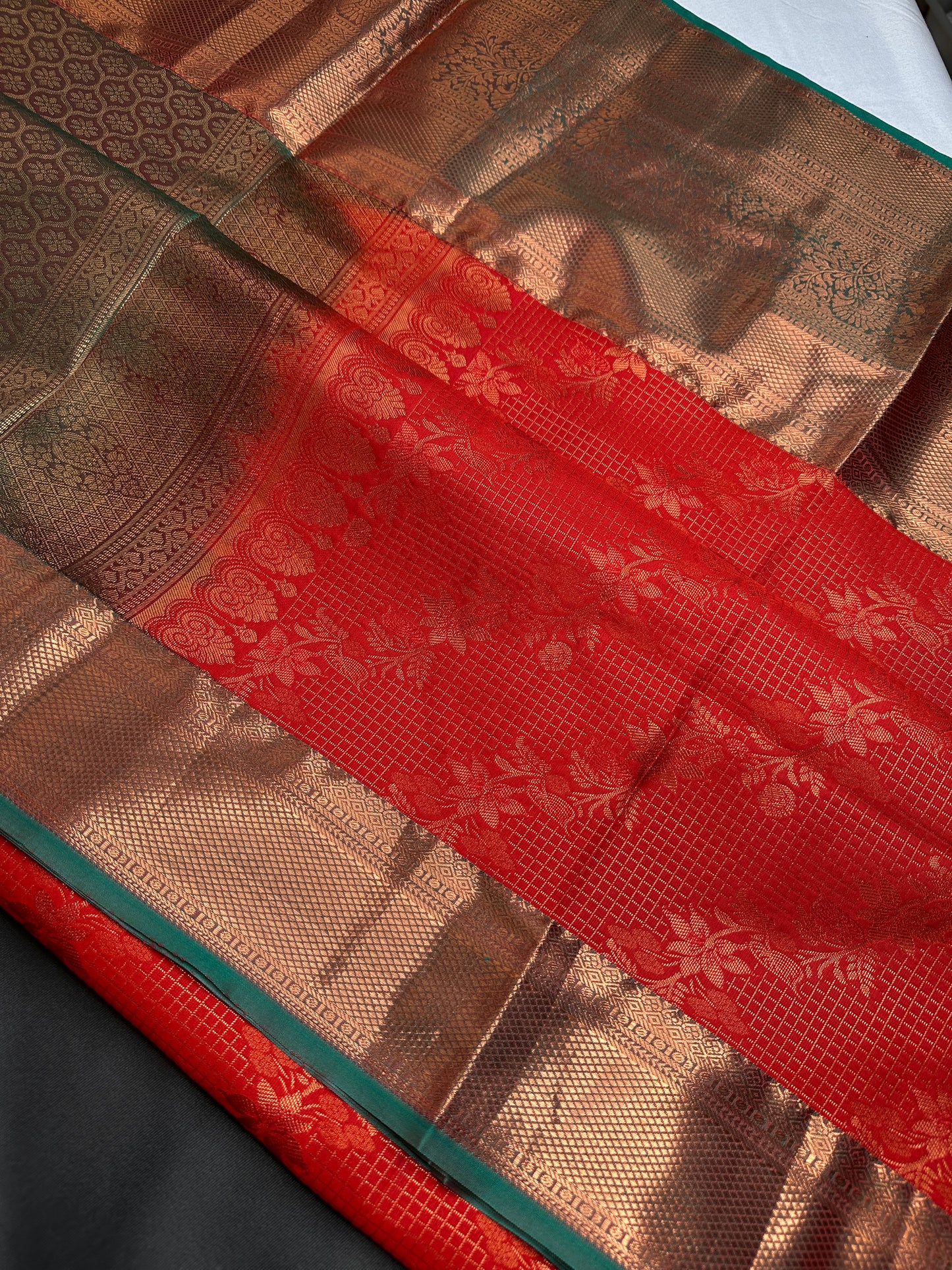 Kanch Vintage Semi Silk Orange Green Saree - 