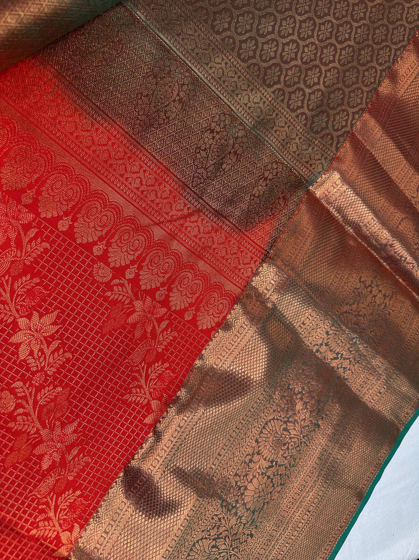 Kanch Vintage Semi Silk Orange Green Saree - 
