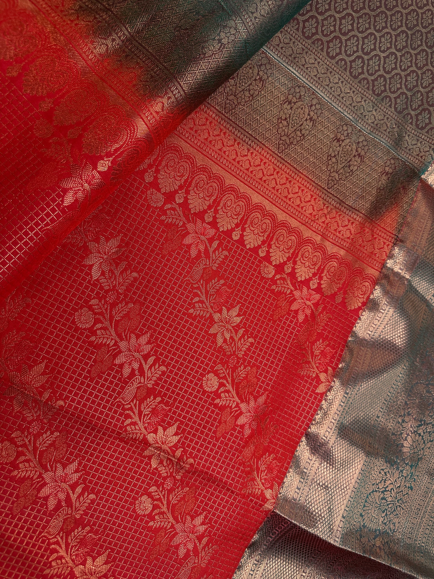 Kanch Vintage Semi Silk Orange Green Saree - 