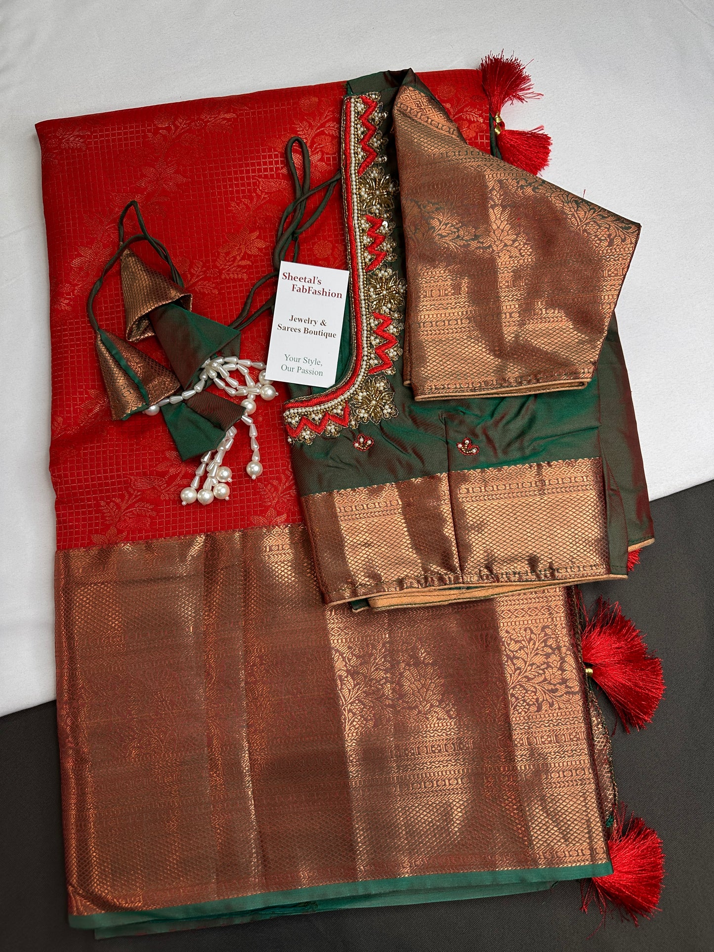 Kanch Vintage Semi Silk Orange Green Saree - 