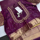 Kanch Light Weight Semi Silk Purple Checked Saree - 