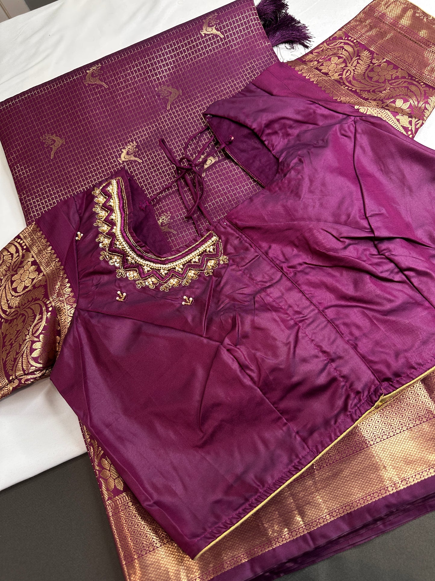 Kanch Light Weight Semi Silk Purple Checked Saree - 