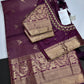 Kanch Light Weight Semi Silk Purple Checked Saree - 