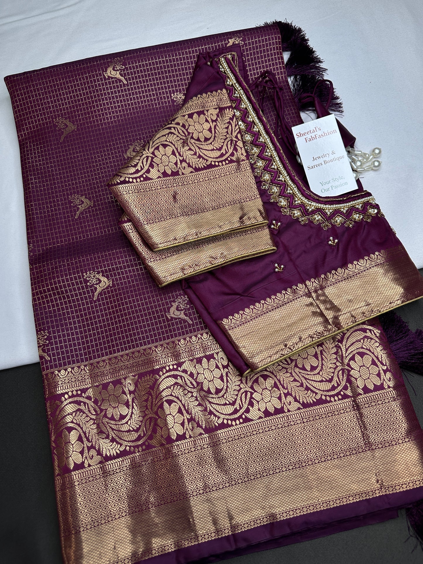 Kanch Light Weight Semi Silk Purple Checked Saree - 