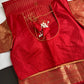 Kanch Light Weight Semi Silk Red Checked Saree - 