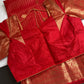 Kanch Light Weight Semi Silk Red Checked Saree - 