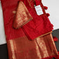 Kanch Light Weight Semi Silk Red Checked Saree - 