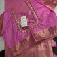 Kanch Light Weight Semi Silk Pink Checked Saree - 