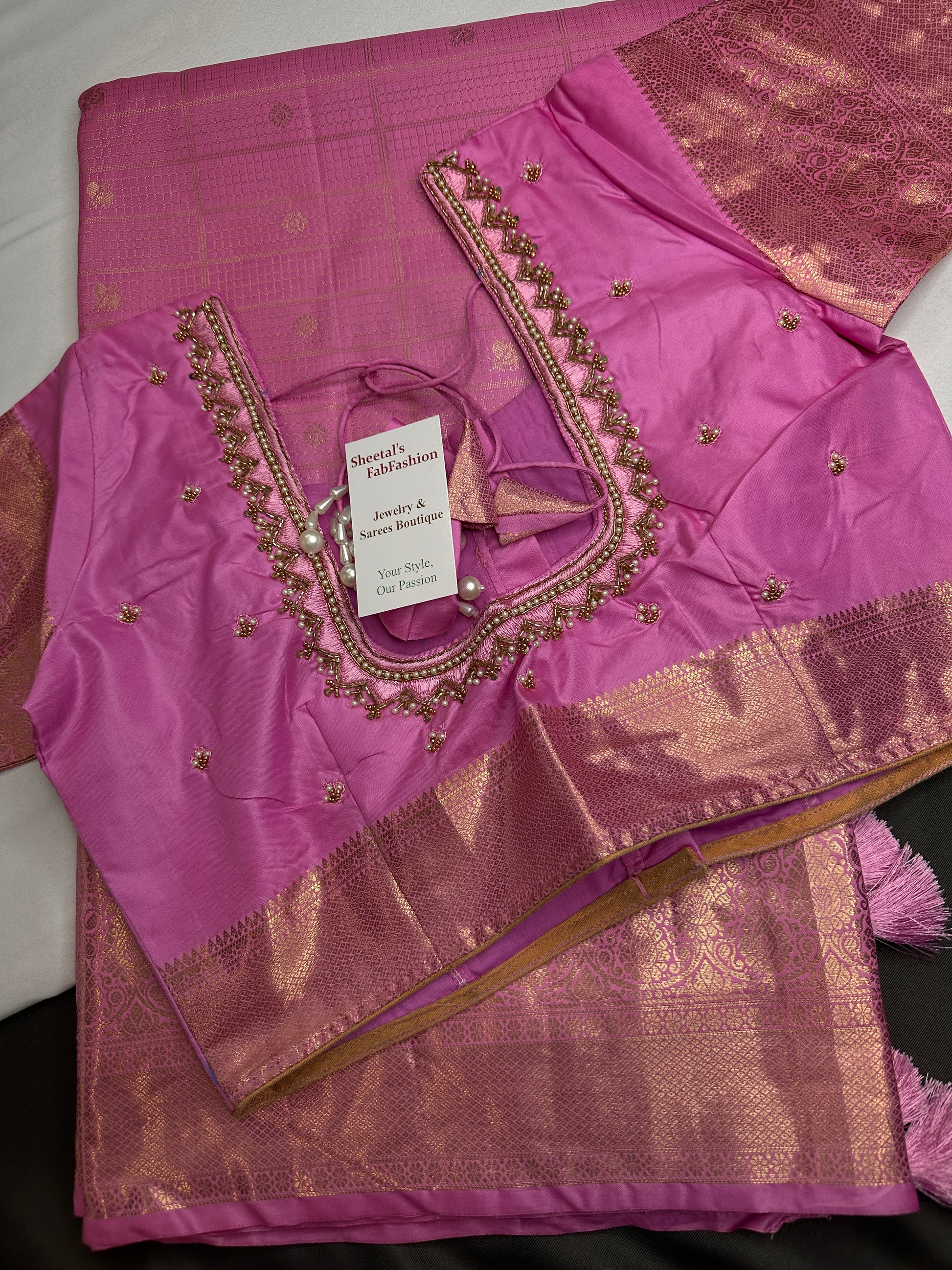 Kanch Light Weight Semi Silk Pink Checked Saree - 