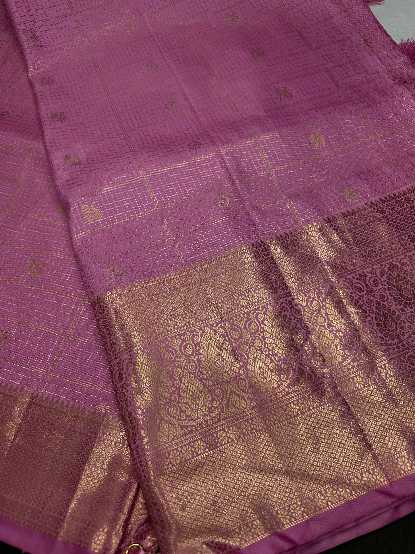 Kanch Light Weight Semi Silk Pink Checked Saree - 