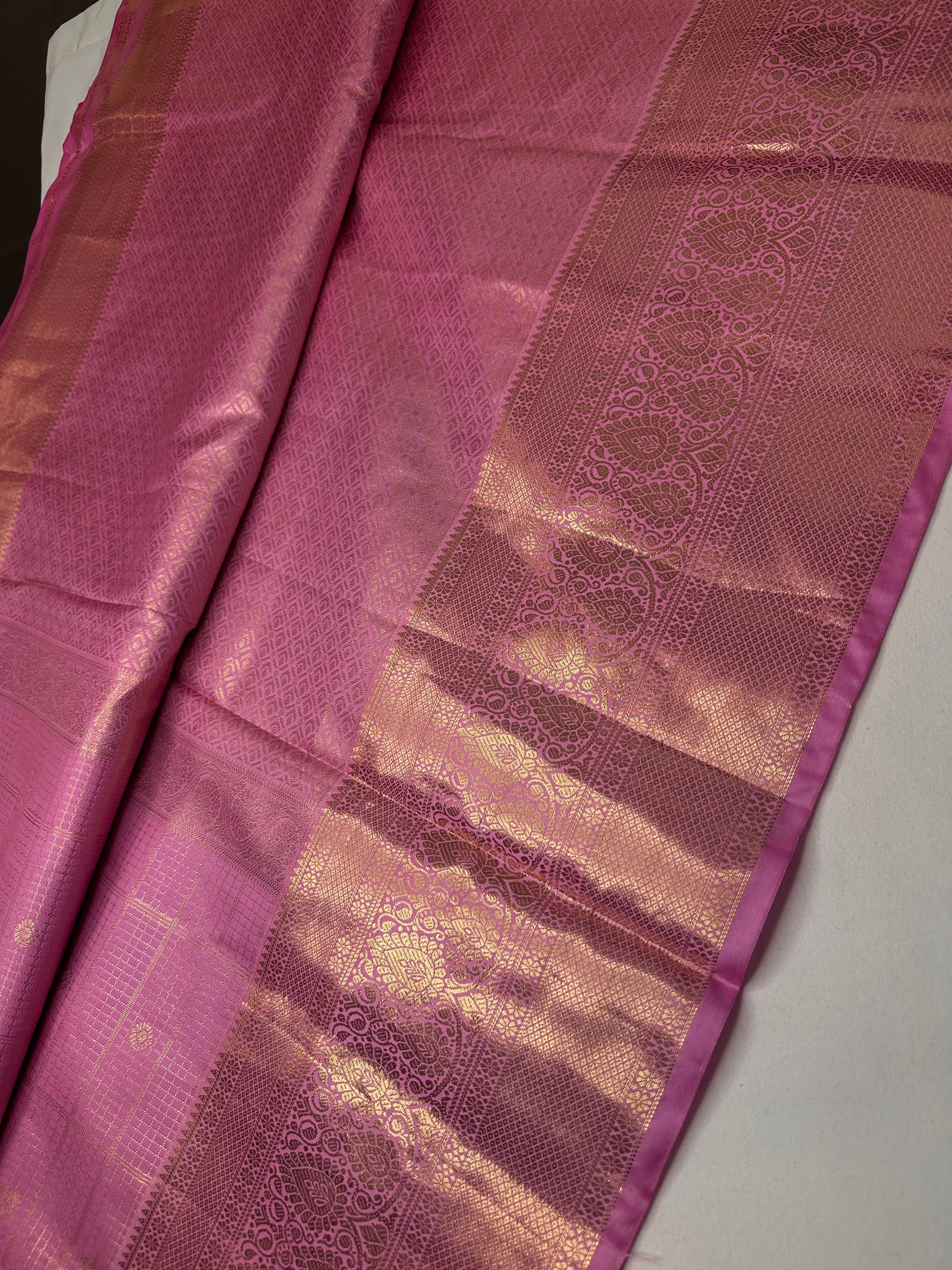 Kanch Light Weight Semi Silk Pink Checked Saree - 