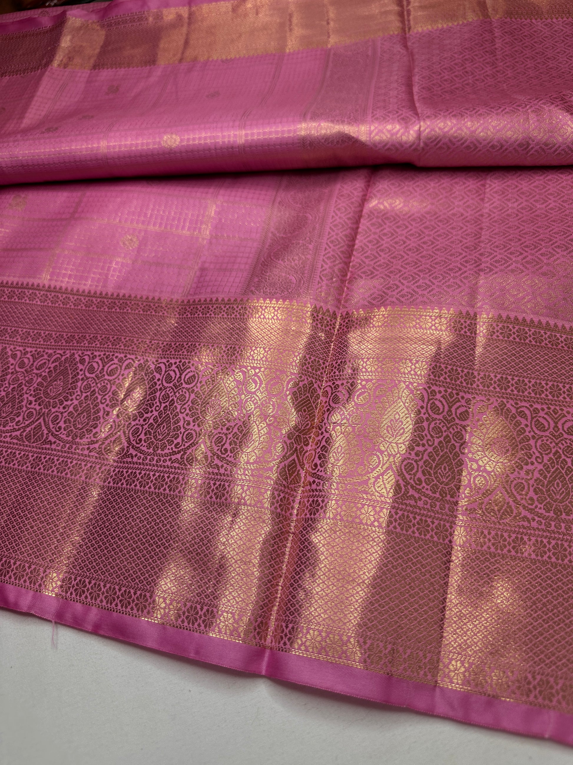Kanch Light Weight Semi Silk Pink Checked Saree - 
