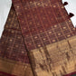 Kanch Light Weight Semi Silk Brown Checked Saree - 