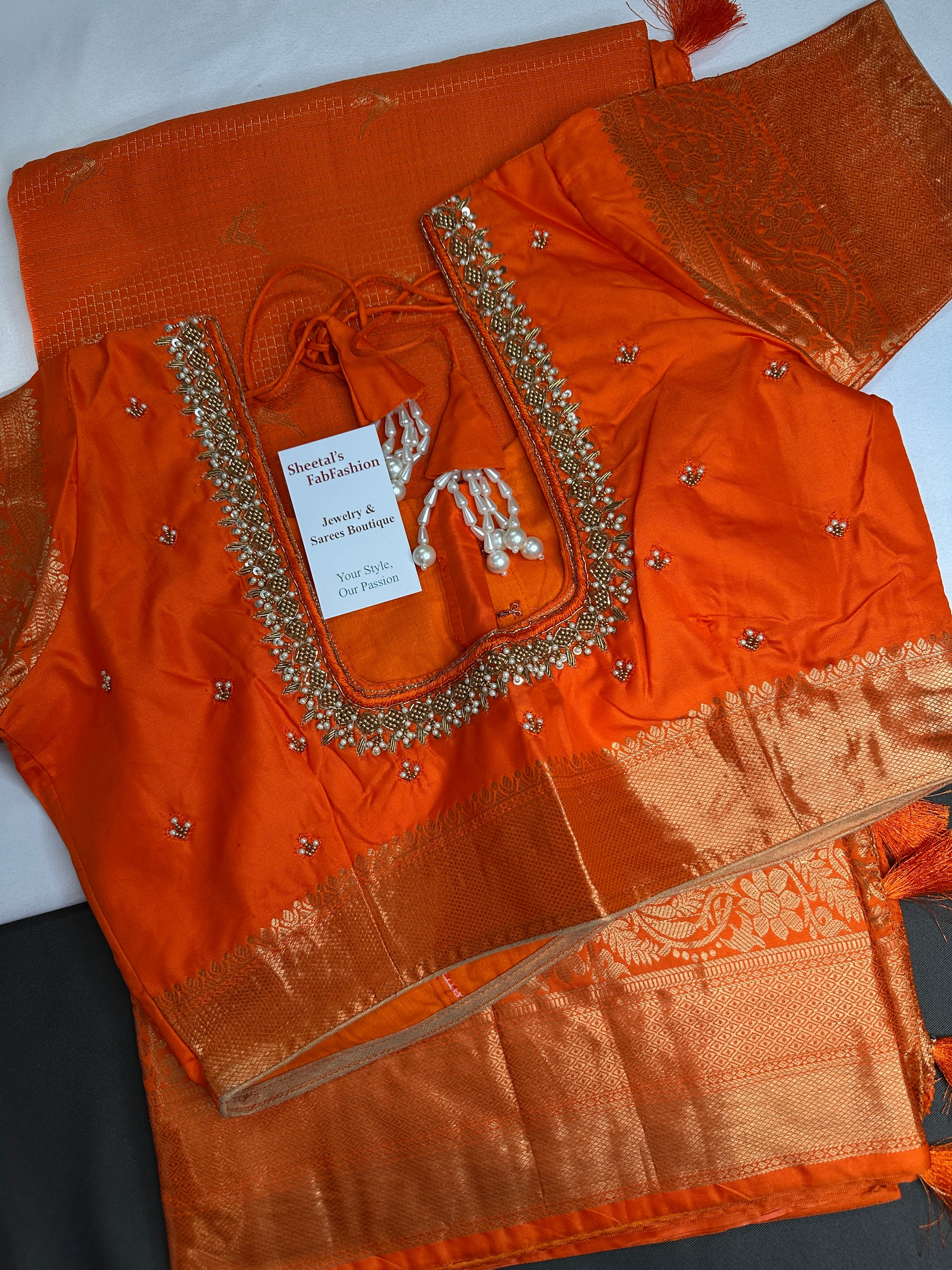 Kanch Light Weight Semi Silk Orange Checked Saree - 