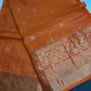 Kanch Light Weight Semi Silk Orange Checked Saree - 