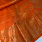 Kanch Light Weight Semi Silk Orange Checked Saree - 